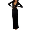thumbnail image 1 of Liacowi Sexy Long Sleeve Hollow Out Dress for Women Low Cut Dresses Slim Fit Fishtail Long Dress Cocktail Dress, 1 of 9