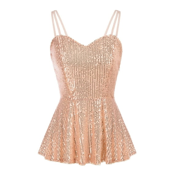 Liacowi Sexy Women Strappy Sequins Glitter V Neck Tank Top Party Sparkle Shimmer Cami Shirts Streetwear