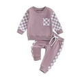 thumbnail image 1 of Liacowi Toddler Baby Boy Girl Clothes Checkerboard Print Long Sleeve Sweatshirt Tops and Pants Infant 2Pcs Fall Clothing Set, 1 of 9