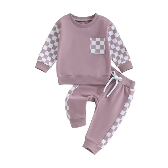 Liacowi Toddler Baby Boy Girl Clothes Checkerboard Print Long Sleeve Sweatshirt Tops and Pants Infant 2Pcs Fall Clothing Set