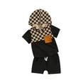 thumbnail image 1 of Liacowi Toddler Baby Boy Summer Clothes Checkerboard Plaid Short Sleeve Hoodie T-Shirt Elastic Waist Shorts Set 2Pcs Beach Checkered Outfit, 1 of 9