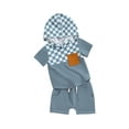 thumbnail image 1 of Liacowi Toddler Baby Boy Summer Clothes Checkerboard Plaid Short Sleeve Hoodie T-Shirt Elastic Waist Shorts Set 2Pcs Beach Checkered Outfit, 1 of 9