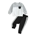 thumbnail image 1 of Liacowi Toddler Baby Boys 2 Pcs Clothes Sets Contrast Color Long Sleeve Sweatshirt with Elastic Waist Sweatpants Fall Outfit, 1 of 9