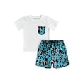 thumbnail image 1 of Liacowi Toddler Baby Boys 2 Pcs Outfits Leopard Patchwork Pocket Short Sleeve T-shirts with Leopard Print Shorts Sets, 1 of 8