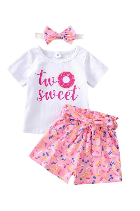 Toddler Baby Girl 2nd Birthday Outfit Two Sweet Short Sleeve T-Shirt Tops Shorts/Flare Pants 2 Years Old Summer Set