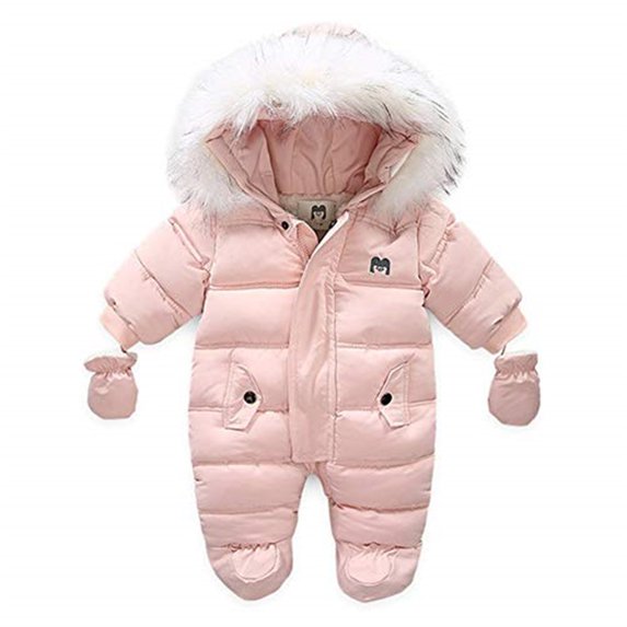 Liacowi Toddler Baby Girls Boys Zipper Down Jumpsuits with Gloves, Winter Snowsuit Coat Romper Jumpsuit Outfits