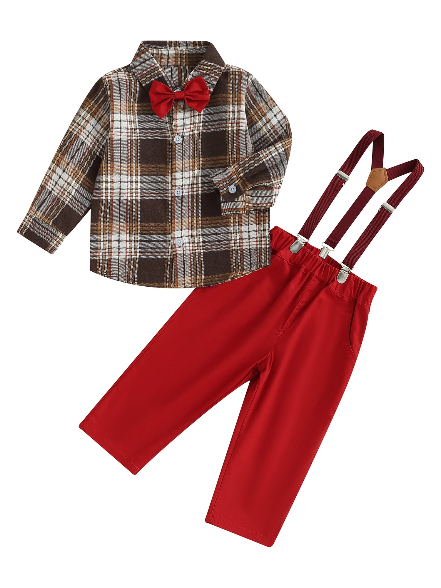 Liacowi Toddler Boy 2 Piece Christmas Gentleman Suit Long Sleeve Plaid
