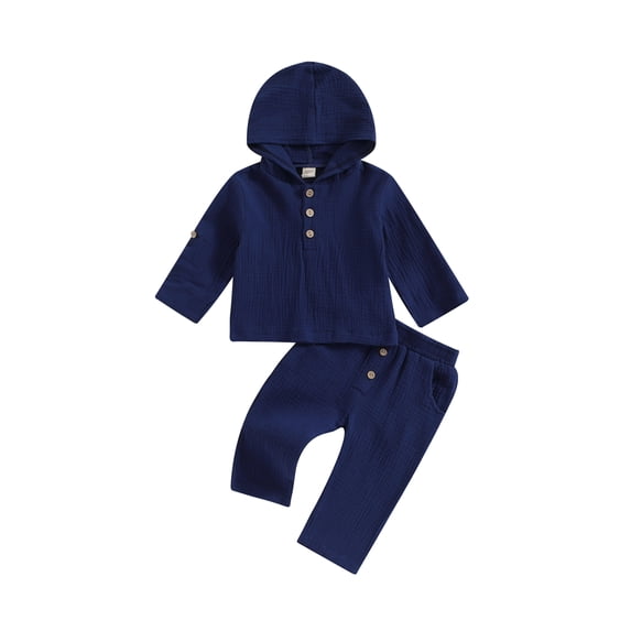 Liacowi Toddler Boys 2PCS Pants Sets Long Sleeve Button Hooded Tops and Elastic Band Pants Sets
