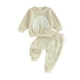 thumbnail image 1 of Liacowi Toddler Girls Boys Autumn Pants Sets Long Sleeve Rainbow Print Tops Eltic Band Pants Sets, 1 of 9