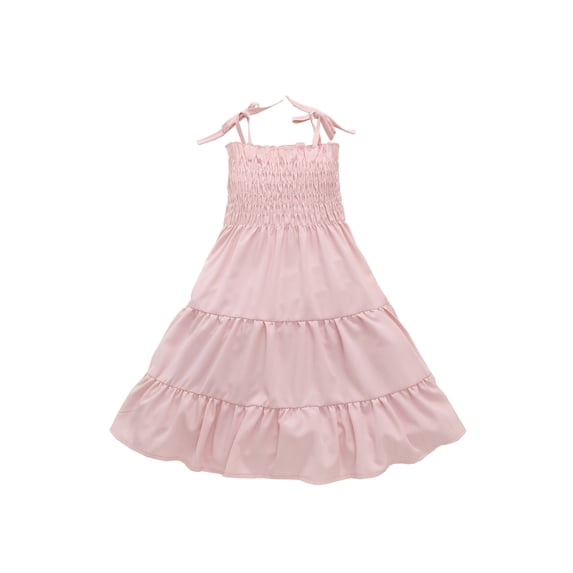 Liacowi Toddler Kids Baby Girl Summer Beach Dress Spaghetti Strap Dresses Long Solid Color Dress Sundress