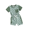 thumbnail image 1 of Liacowi Toddler Kids Boys Summer Clothes Checkerboard Plaid Short Sleeve T-Shirt Elastic Waist Shorts Set 2Pcs Baby Beach Checkered Outfit, 1 of 9