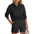 thumbnail image 1 of Liacowi Women 2 Piece Loungewear Set Casual Solid Color Long Sleeve Sweatshirt and Shorts Outfits Loose Fit Clothes, 1 of 6