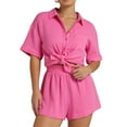 thumbnail image 1 of Liacowi Women 2 Piece Summer Pajamas Sets Short Sleeve Shirt Tops Wide Leg Shorts Casual Sleepwear Loungewear, 1 of 4