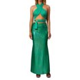 thumbnail image 1 of Liacowi Women 2Pcs Skirts Set Sleeveless Cross Halter Neck Crop Tops + Long Sequins Mermaid Tail Skirt, 1 of 9