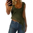 thumbnail image 1 of Liacowi Women Asymmetrical Mesh Tank Tops Solid Color Scoop Neck Ruffles Sleeveless Vests Summer Casual Backless Tops Streetwear, 1 of 9