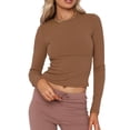 thumbnail image 1 of Liacowi Women Basic Long Sleeve T Shirts Crewneck Ribbed Knit Slim Fit Crop Tops Streetwear, 1 of 2