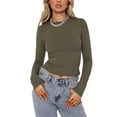 thumbnail image 1 of Liacowi Women Basic Long Sleeve T Shirts Crewneck Ribbed Knit Slim Fit Crop Tops Streetwear, 1 of 6