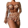 thumbnail image 1 of Liacowi Women Bikini Set Four Piece Swimsuits Leopard Print Swimming Tops Bottoms Sun Protection Sleeves and Skirt Bathing Suits, 1 of 9