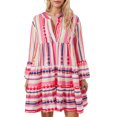 thumbnail image 1 of Liacowi Women Bobo Dress Summer Flowy Dress Casual Contrast Color Loose V Neck Long Sleeve Short Dress for Beach Streetwear, 1 of 9