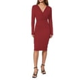 thumbnail image 1 of Liacowi Women Bodycon Midi Dress Solid Color Deep V-Neck Long Sleeve Dress Spring Fall Evening Party Dress, 1 of 9