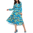 thumbnail image 1 of Liacowi Women Bohemian Long Dress Long Sleeve V Neck Swing Pleated Dress Women Spring Fall Fashion Print A-Line Party Dress with Belt for Beach Cocktail Club Streetwear, 1 of 7