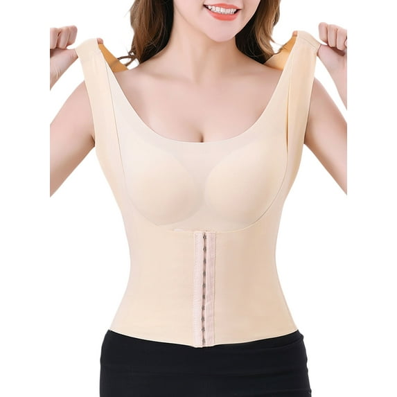 Liacowi Women Breathable Shapewear 4 In 1 Solid Color Front Buckle Corset Plus Size Chest Support Body Slimming Waist Trainer