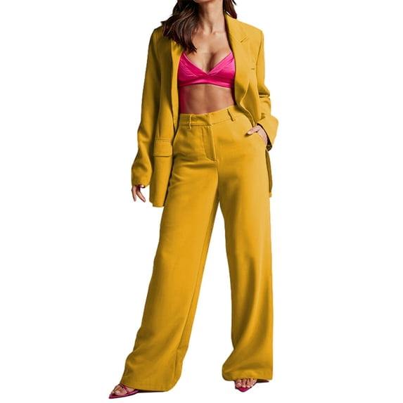 Liacowi Women Business Suits Solid Color Professional Long Sleeve Blazer Jacket and Pants Set for Office Lady Workwear