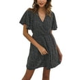 thumbnail image 1 of Liacowi Women Casual Dress Short Sleeve Dot Print Mini Dress V-Neck High Waist A-line Chiffon Dress Summer Beach Ruffles Flowy Short Dress, 1 of 6