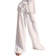 thumbnail image 1 of Liacowi Women Casual Flowy Comfy Cotton Linen Wide Leg Pants High Waist Drawstring Loose Lounge Beach Trousers with Pocket, 1 of 9