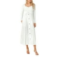 thumbnail image 1 of Liacowi Women Casual Midi Dress Solid Color 3/4 Sleeve V-Neck A-line Dress High Waist Low Cut Party Dress, 1 of 9