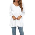 thumbnail image 1 of Liacowi Women Casual Puff Long Sleeve V Neck Tunic Tops V Neck Loose Ruffle Hem A-Line Shirt Blouse, 1 of 7