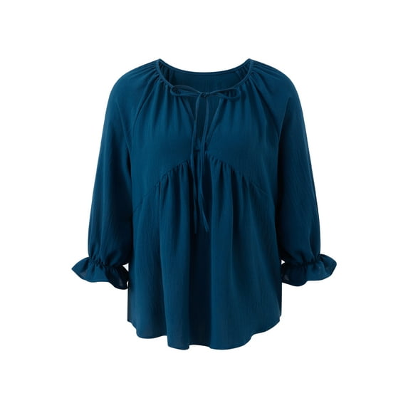 Liacowi Women Casual Ruffle Long Sleeve Top V-Neck Flowy Blouse Shirt Drawstring Loose Shirt