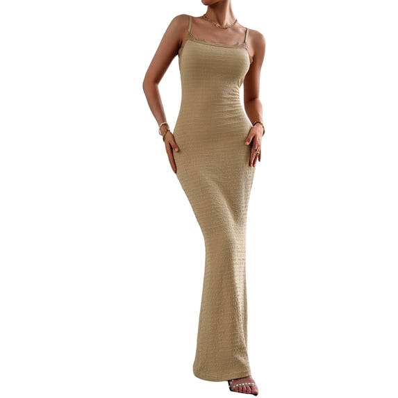 Liacowi Women Chemise Nightdress Solid Color Lace Trim Sleeveless Bodycon Long Dress Cami Dress Nightgown Sleepwear Slips Nightie