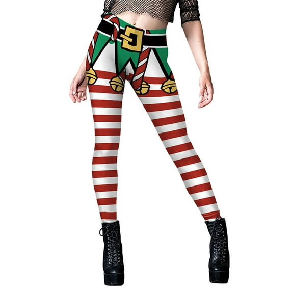 Liacowi Women Christmas Leggings High Waist Trousers Santa Claus Print Skinny Pants Holiday Costume Leggings