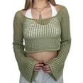 thumbnail image 1 of Liacowi Women Crochet Knitted Crop Top Bikini Cover-Ups Long Sleeve See Sheer Hollow Out Mesh Tops Fishnet Cover-Up Streetwear, 1 of 6