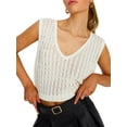 thumbnail image 1 of Liacowi Women Crochet Tank Tops Summer Solid Color Sleeveless V Neck Sweater Vest Knitted Crop Top Streetwear Club Wear, 1 of 5