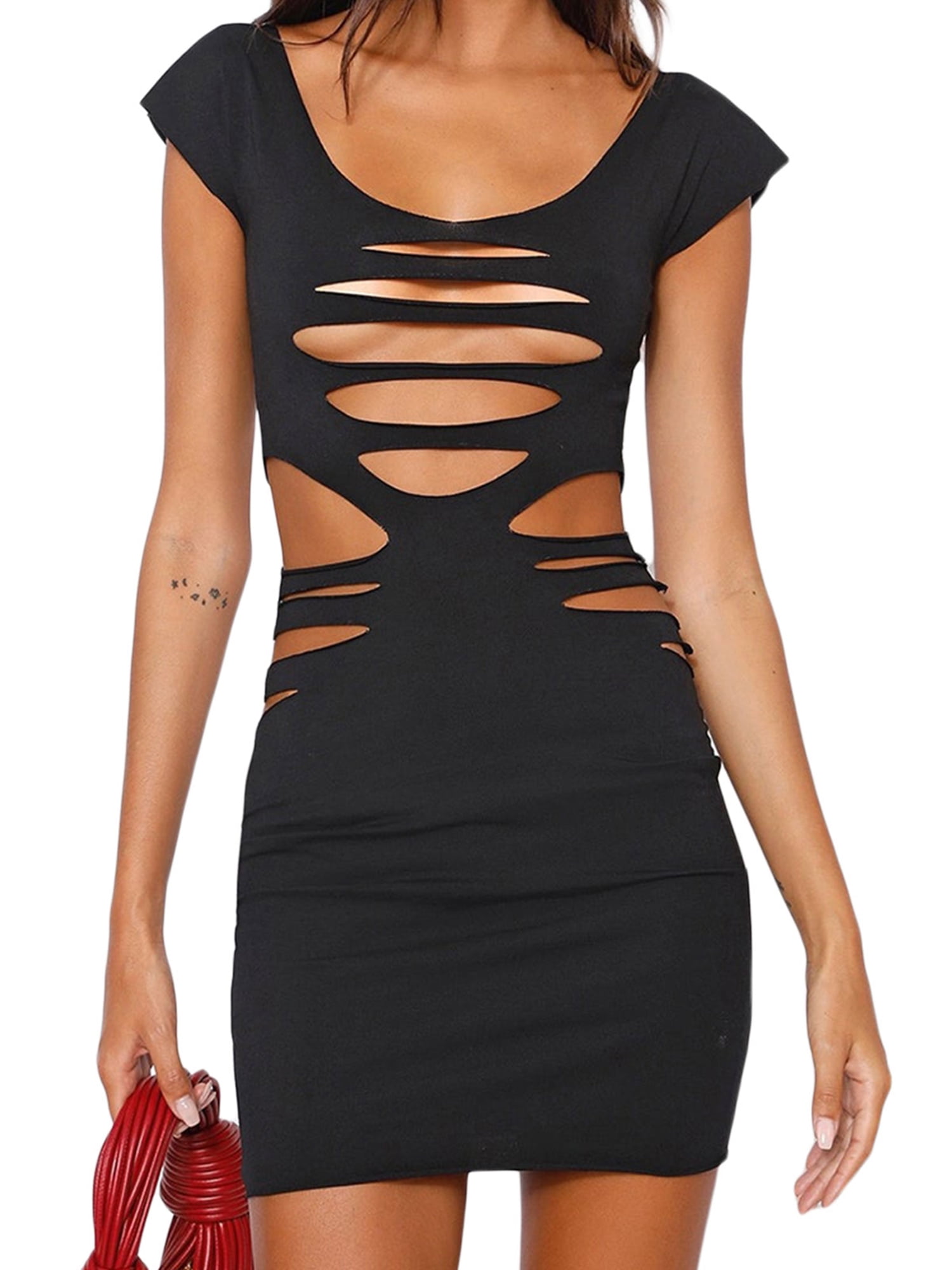 black ripped mini dress MM6 Maison Margiela ripped-detailing Mini Dress | Black
