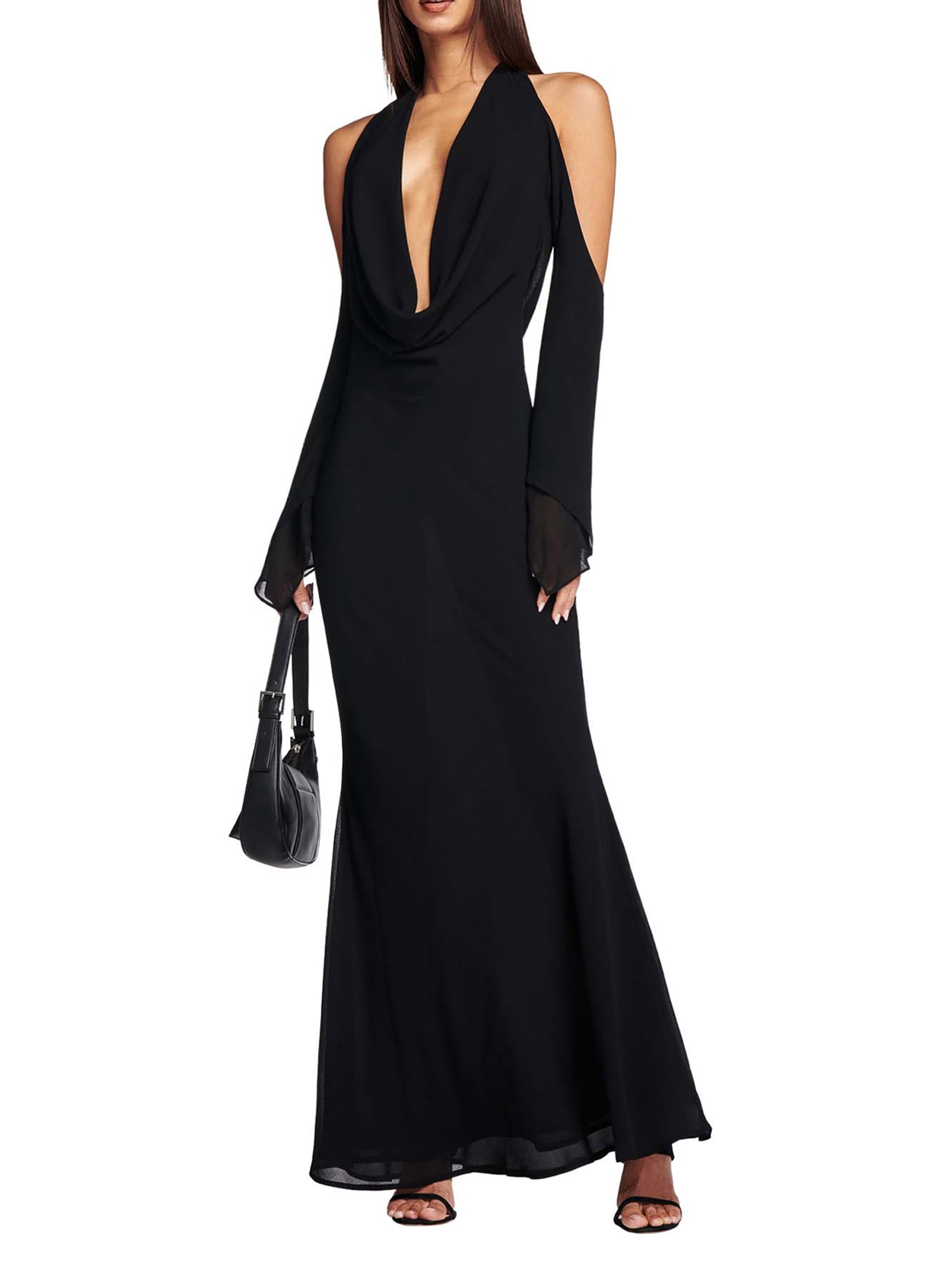 Long Sleeves Deep V Neckline Bodycon Midi Dress main image 1