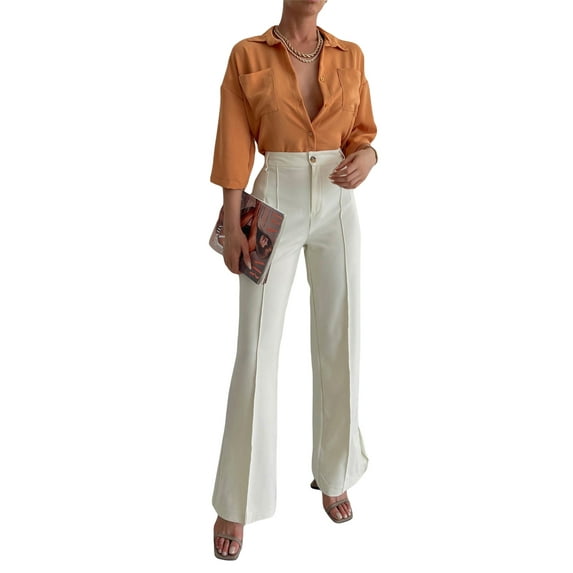 Liacowi Women High Waist Pants Casual Bootcut Long Palazzo Trousers Comfy Work Dress Split Hem Flare Leg Pants for Office Work Business