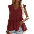 thumbnail image 1 of Liacowi Women Junior Pleated Ruffle Swing Tops Vest Casual Sleeveless V Neck  Summer Loose Blouses Shirts, 1 of 8