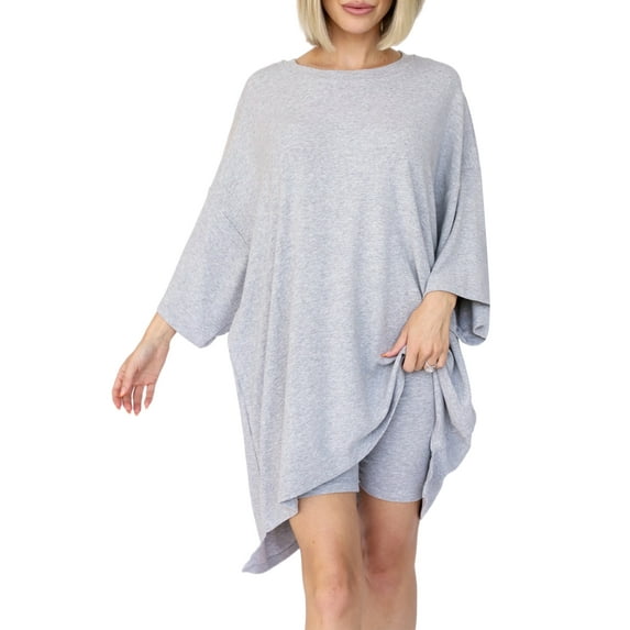 Liacowi Women Juniors 2 Piece Outfits Solid Color 3/4 Sleeve Tops Casual Elastic Skinny Shorts Loose Streetwear Summer Clothes
