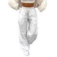 thumbnail image 1 of Liacowi Women Juniors Casual Baggy Cargo Trousers Teen Girl Loose Oversized Hippie Drawstring Punk Sweatpants Wide Leg Joggers Streetwear Outfit, 1 of 9