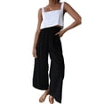 thumbnail image 1 of Liacowi Women Juniors Casual Loose Smocked Pants High Waisted Ruffled Cotton Line Wide-Leg Pants Palazzo with Pockets, 1 of 4