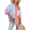 thumbnail image 1 of Liacowi Women Juniors Casual Shirts Color Block Button Down Blouse Long Sleeve Lapel Loose Fit Tops Oversized Boyfriend Tops with Pockets, 1 of 9