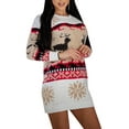 thumbnail image 1 of Liacowi Women Juniors Christmas Knitted Dress Long Sleeve Reindeer Snowflakes Print Sweater Pullover for Christmas Party, 1 of 9