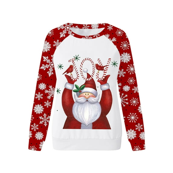 Liacowi Women Juniors Christmas Sweatshirt Santa Claus/Elk Print Long Sleeve Pullover Tops Casual Streetwear for Teen