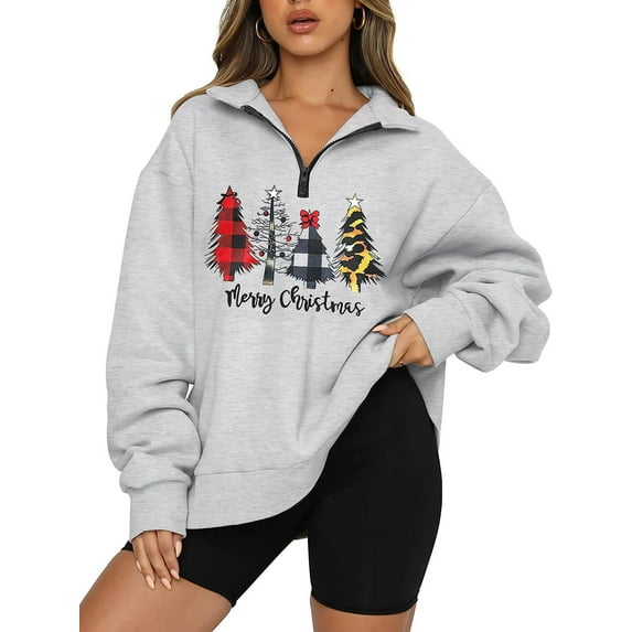 Liacowi Women Juniors Christmas Sweatshirts Quarter Zipper Long Sleeve Pullover Casual Loose Tops for Teen Girls