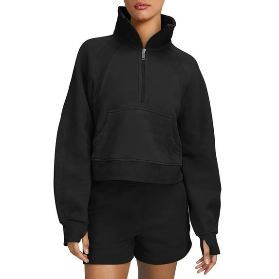 Liacowi Women Juniors Cropped Half Zip Up Hoodie Fleece Lined Pullover Sweater Long Sleeve Crop Top Workout Sweatshirt with Pocket