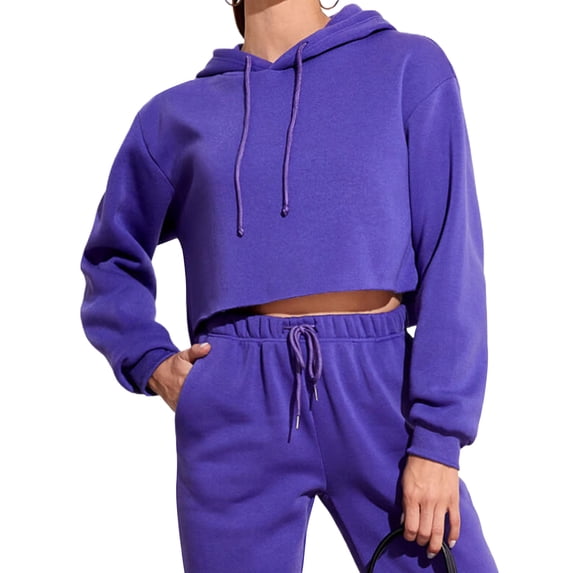 Liacowi Women Juniors Cropped Hoodies Solid Color Drawstring Sweatshirts Long Sleeve Casual Workout Crop Pullovers Tops