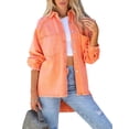 thumbnail image 1 of Liacowi Women Juniors Denim Jacket Solid Color Outwear Lapel Long Sleeve Vintage Shacket Casual Tops for Teen, 1 of 8